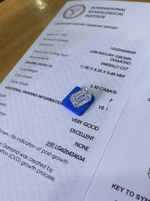 購入 5.3ct ラブダイヤモンド マン メイド エメラルドカットダイヤモンド VS1 透明性 F色 online manufacture