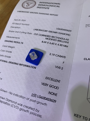 購入 2.19ct ラボダイヤモンド 放射性切断 CVD F VVS2 EX VG N IGI LG630433629 online manufacture