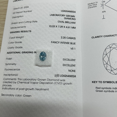 購入 2.25ct オーバルカット ラボ 成長 ダイヤモンド ファンシー 濃い青 VS1 透明 online manufacture