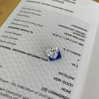 購入 5.12ct ハートラボ 成長したダイヤモンド CVD F VS2 2EX N IGI LG566326236 online manufacture