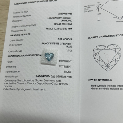 購入 3.26ct CVD 心形 ダイヤモンド 華麗 濃い緑色 青 VS2 2EX N online manufacture