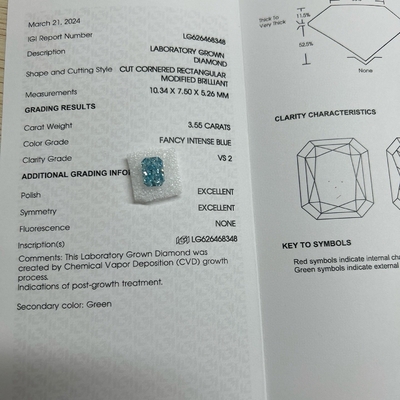 購入 3.55ct VS2 合成ブルーダイヤモンド 実験室で栽培されたダイヤモンド HPHT 鮮やかな青 online manufacture