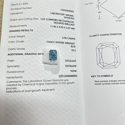 購入 実験室で育てた 放射性カット ダイヤモンド 実験室で作りました 華やかな 濃い緑色の青 5.9ct VS2 online manufacture