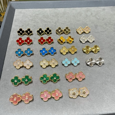 購入 18k マシッドゴールド イヤリング アガート 宝石 レプリカ 宝石 VAN 四葉クローバー イヤリング online manufacture