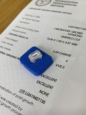 合成5.09CT F VVS2 2EX CVD ダイヤモンド・エメラルドカット