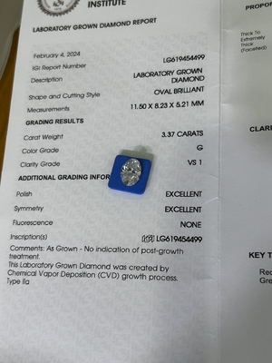 3.37ct 人工ダイヤモンド 円形 ブリアントカット CVD G VS1 2EX N IGI LG6169427133