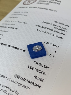 1.38ct オーバルカット 実験室で育てたダイヤモンド CVD E VS1 EX VG N IGI 認定