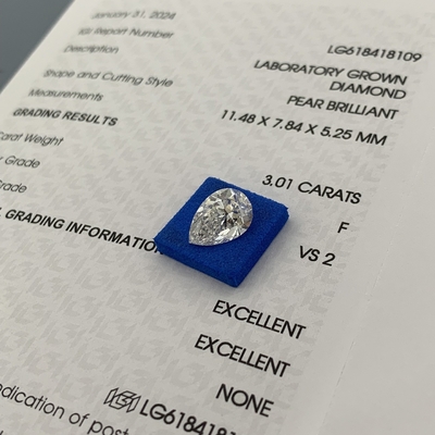 3.01CT F 色 VS2 透明性 2EX 梨形 実験室で栽培されたダイヤモンド