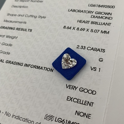 2.33ct 実験室で育てたダイヤモンド 心臓切断 CVD G VS1 2EX N IGI 人工ダイヤモンド